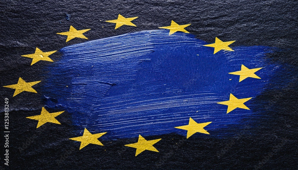 European Union Flag with Paint Smudge Background European Union Flag with Paint Smudge Background