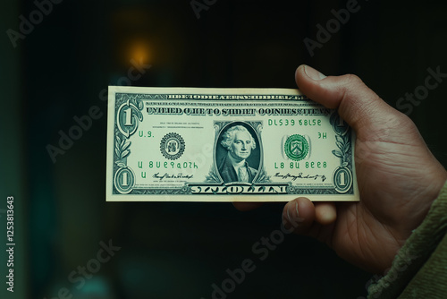 Close-up of a Hand Holding a One Dollar Bill