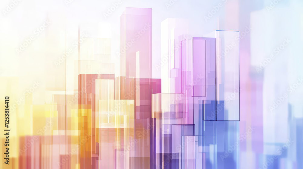 Captivating abstract cityscape with colorful translucent shapes and layers Captivating abstract cityscape with colorful translucent shapes and layers