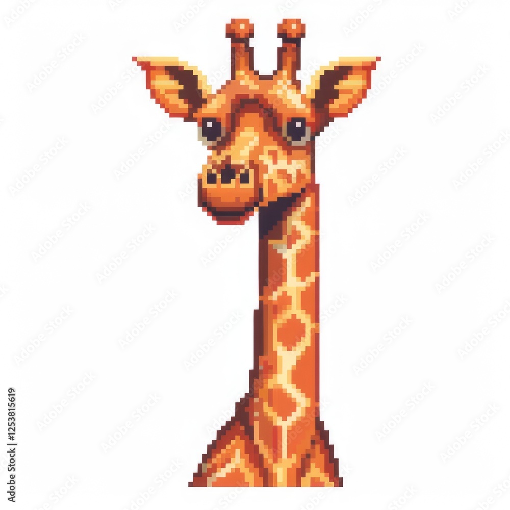 Obraz premium colorful illustration with a giraffe's head on white background. print, design, postcard. Pixel art