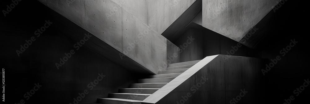 Modern angular staircase in a minimalist concrete structure Modern angular staircase in a minimalist concrete structure
