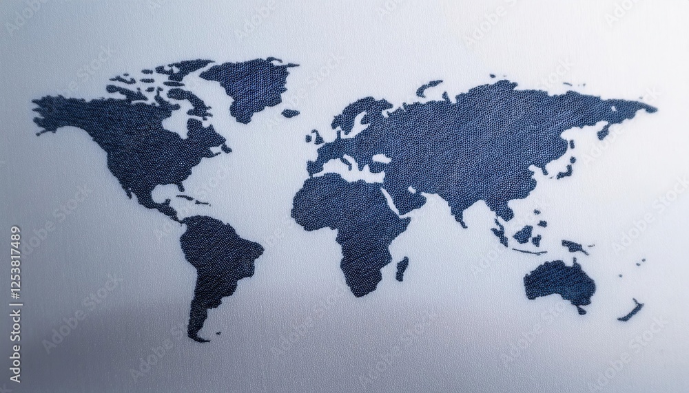 World Map Illustration with Textured Denim Design World Map Illustration with Textured Denim Design