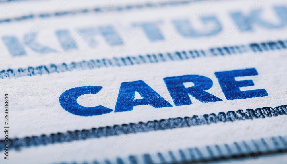 Obraz premium Close-Up of Printed Word 'CARE' on Paper Texture