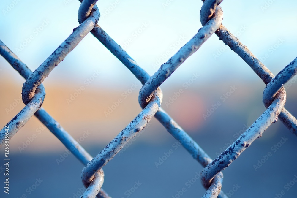 Close up of weathered chain link fence with blurred background Close up of weathered chain link fence with blurred background