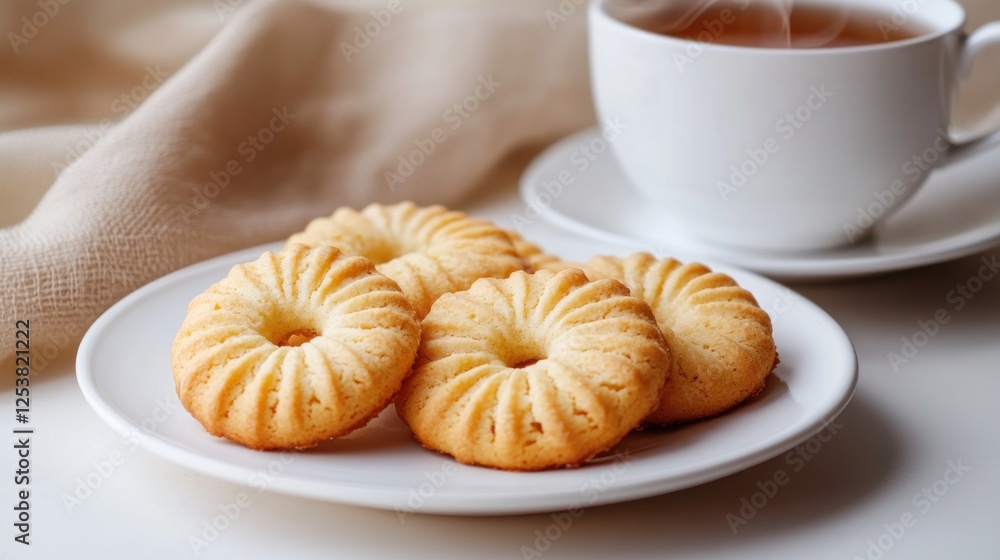 Buttery cookies and hot tea on a table Buttery cookies and hot tea on a table