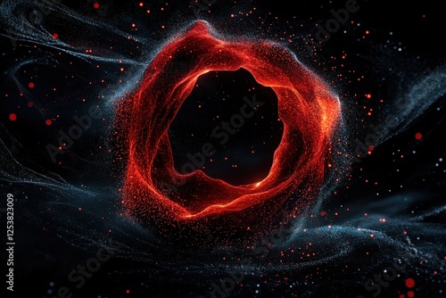 An abstract representation featuring radiant circular patterns amidst dark swirling elements, creating a captivating visual experience that sparks intrigue and wonder.