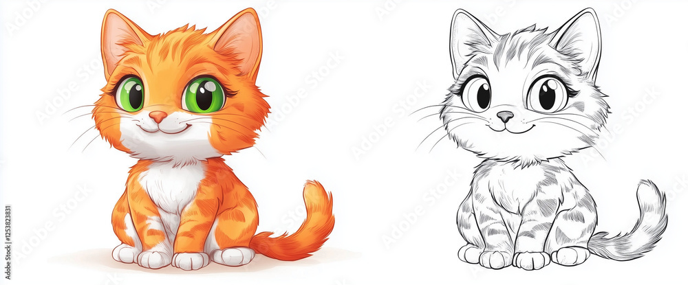 Fototapeta premium Playful Cartoon Cat Duo
