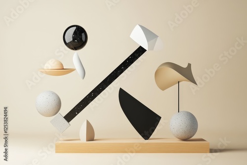 This composition features various geometric shapes in a harmonious arrangement, highlighting contrasting colors and smooth textures, ideal for artistic inspiration or design.