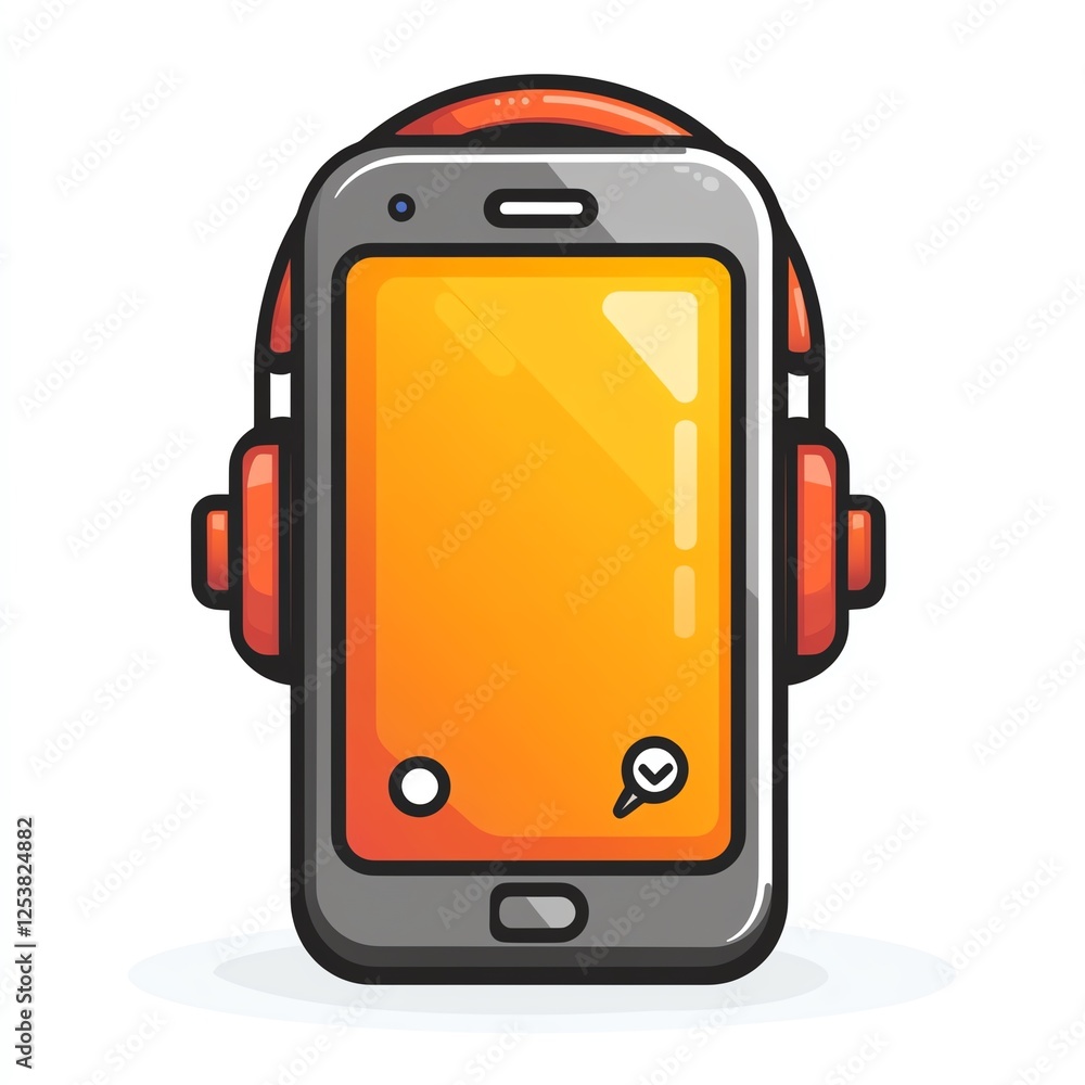 A modern smartphone with vibrant orange headphones, showcasing a sleek design and user-friendly interface, perfect as a symbol of music, connectivity, and innovation. A modern smartphone with vibrant orange headphones, showcasing a sleek design and user-friendly interface, perfect as a symbol of music, connectivity, and innovation.