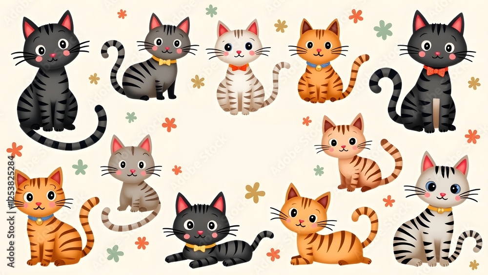 Minimal style illustration theme background, various cute cats Minimal style illustration theme background, various cute cats