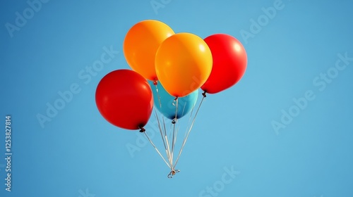 Colorful balloons floating against a clear blue sky on a sunny day