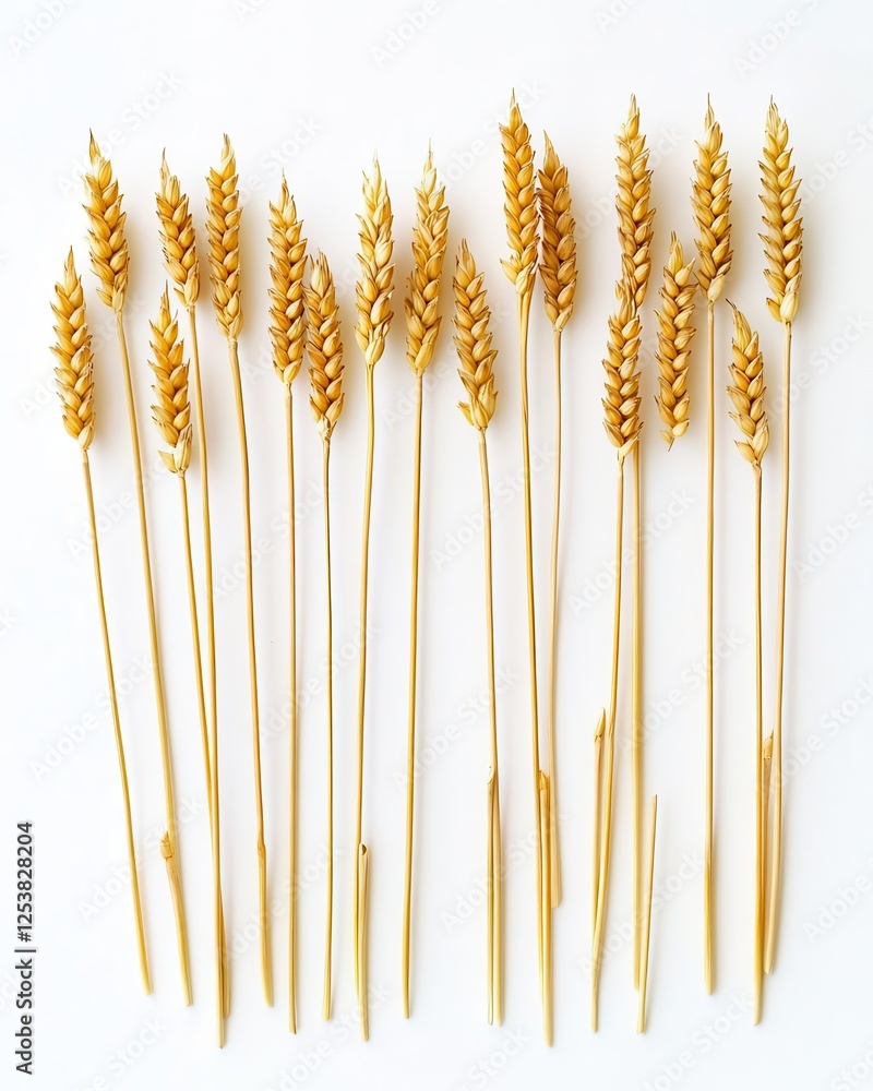 Golden Wheat Stalks Isolated on Pure White Background for Agricultural Branding Golden Wheat Stalks Isolated on Pure White Background for Agricultural Branding