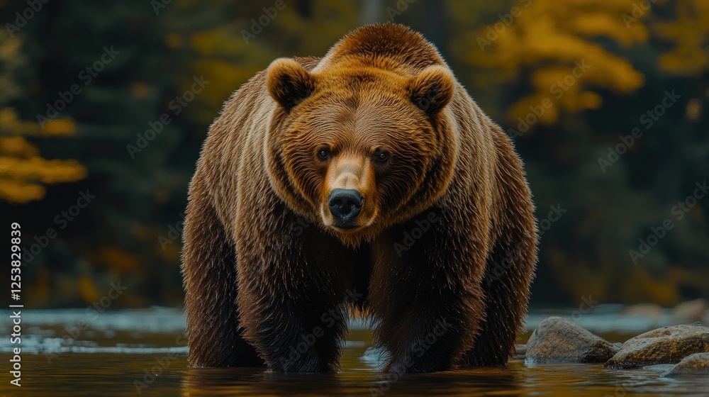Large brown bear standing in shallow water. Large brown bear standing in shallow water.