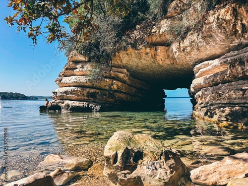 Fototapeta Naklejka Na Ścianę i Meble -  Sandstone rocks and pebble cove beach of Delikli Bay beach near Kerpe, Kocaeli Turkiye