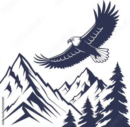 Mountain and eagle flying on sky vector image On a clean artboard