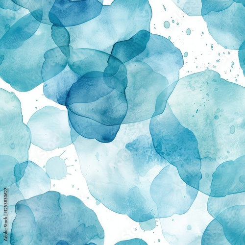 Blue liquid watercolor background seamless pattern. Abstract painting in blue, white and gold tones, fluid style marble alcohol ink drawing.