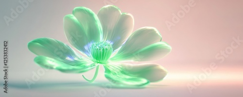 Soft glowing Saint Patricka??s flower with smooth neon green hues on white q2, photo