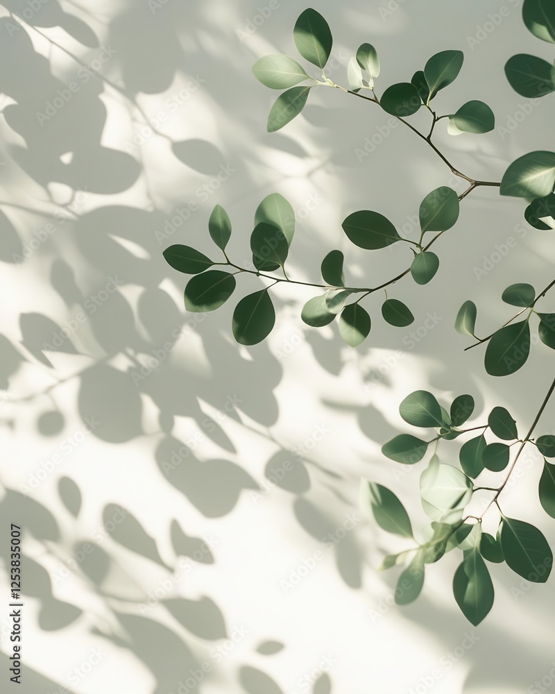Obraz premium Minimalist Leaf Shadows on White Wall for Product Presentation Backgrounds