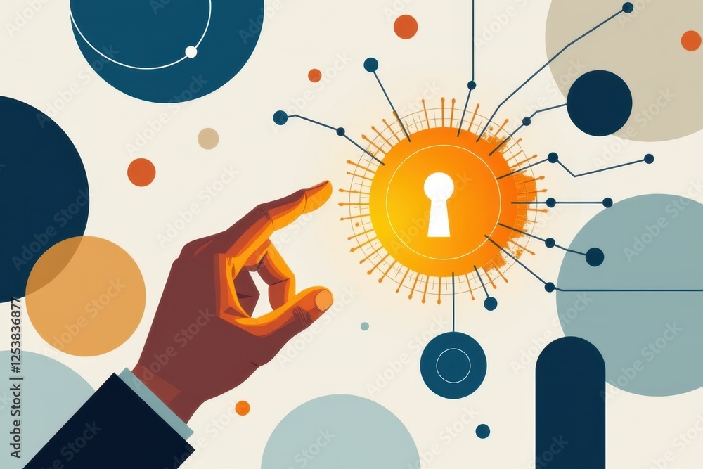 Obraz premium A high-tech digital padlock being unlocked by a fingerprint, set against a futuristic technology-themed background. The glowing biometric scanner highlights advanced security