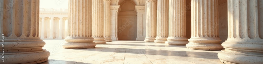 Fototapeta premium Timeworn white column, intricate carvings, sunlit facade , ornate, facade, roman