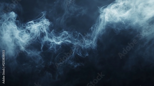 Blue smoke swirls, dark background, abstract design