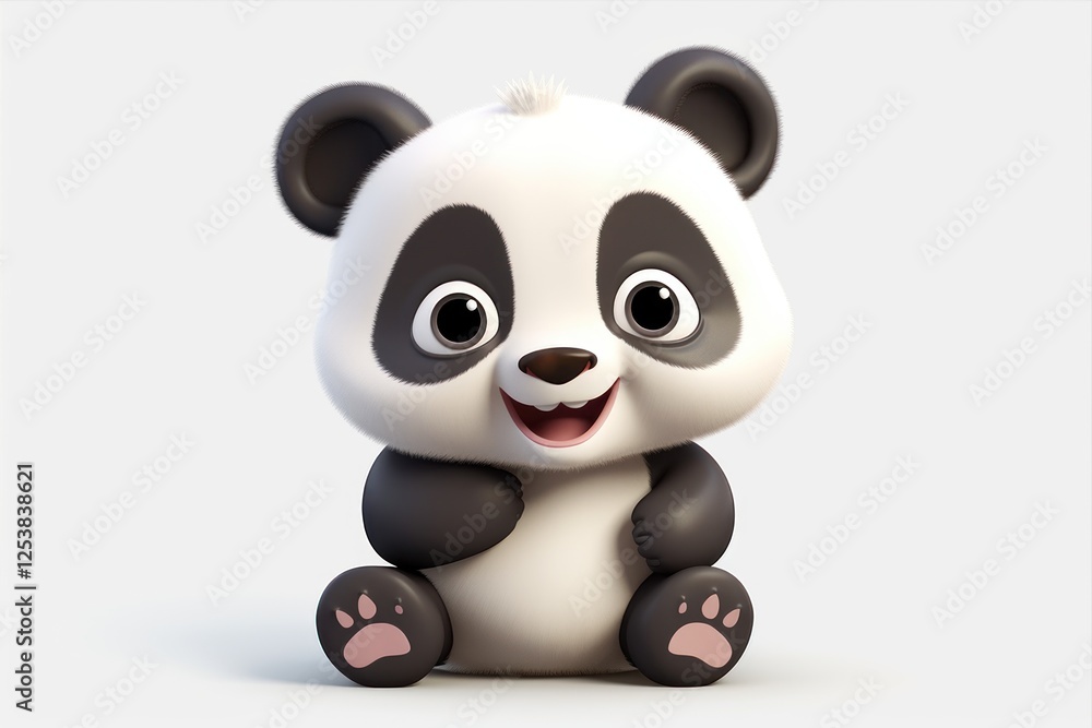 Playful baby panda sitting cross pawed and grinning, white background highlighting soft fur and charming expression perfect for nursery decor and children's media Playful baby panda sitting cross pawed and grinning, white background highlighting soft fur and charming expression perfect for nursery decor and children's media