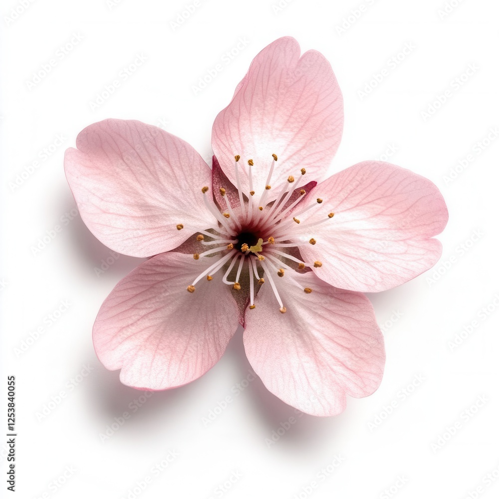 Pink Cherry Blossom Flower Isolated on Pure White Background for Minimalist Design Projects Pink Cherry Blossom Flower Isolated on Pure White Background for Minimalist Design Projects