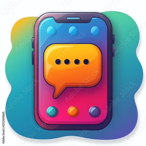 A vibrant illustration of a smartphone displaying a messaging icon photo