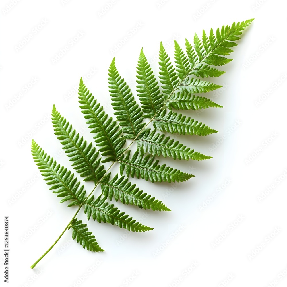 Vibrant Green Fern Leaf on Pristine White Studio Background Vibrant Green Fern Leaf on Pristine White Studio Background