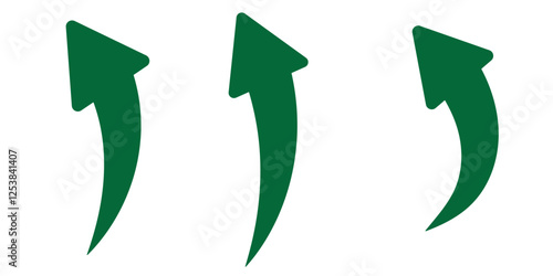 Green curved graph with arrow icon. Arrow illustration pointing up. Counterclockwise direction pointer. single arrow, sign left down isolated on white
