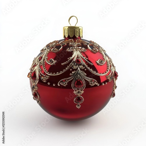 Red Christmas Ornament Isolated on White Background, High-Detail Product Shot for Holiday Marketing Campaigns photo