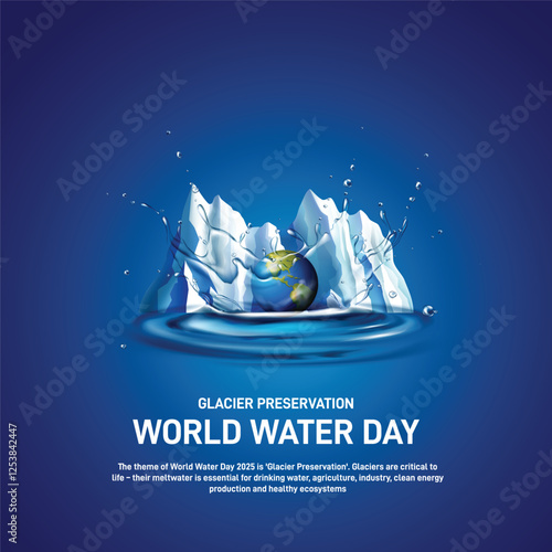 world water day 2025. world water day creative banner, poster, social media post, postcard, background, backdrop, template, greetings card, cover, web banner design etc. Glacier Preservation.