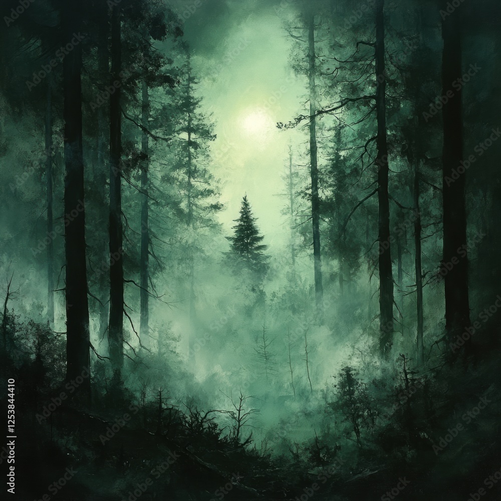 Enigmatic Forest Scene with Fog and Mysterious Light Ambient Glow Enigmatic Forest Scene with Fog and Mysterious Light Ambient Glow