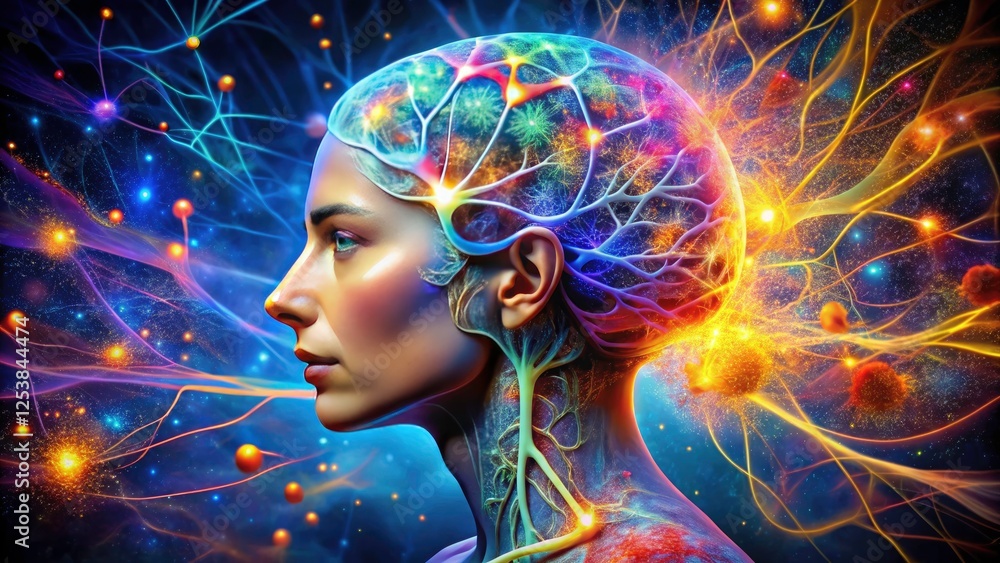 Glowing face map spotlights neural connections; connectomics, synaptic transmission, and basal ganglia illuminate neural pathways. Glowing face map spotlights neural connections; connectomics, synaptic transmission, and basal ganglia illuminate neural pathways.