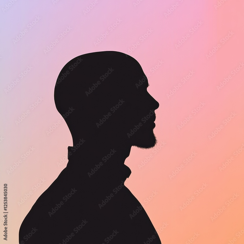 Silhouette of a person with bald patches against a colorful gradient background during twilight. Generative AI Silhouette of a person with bald patches against a colorful gradient background during twilight. Generative AI