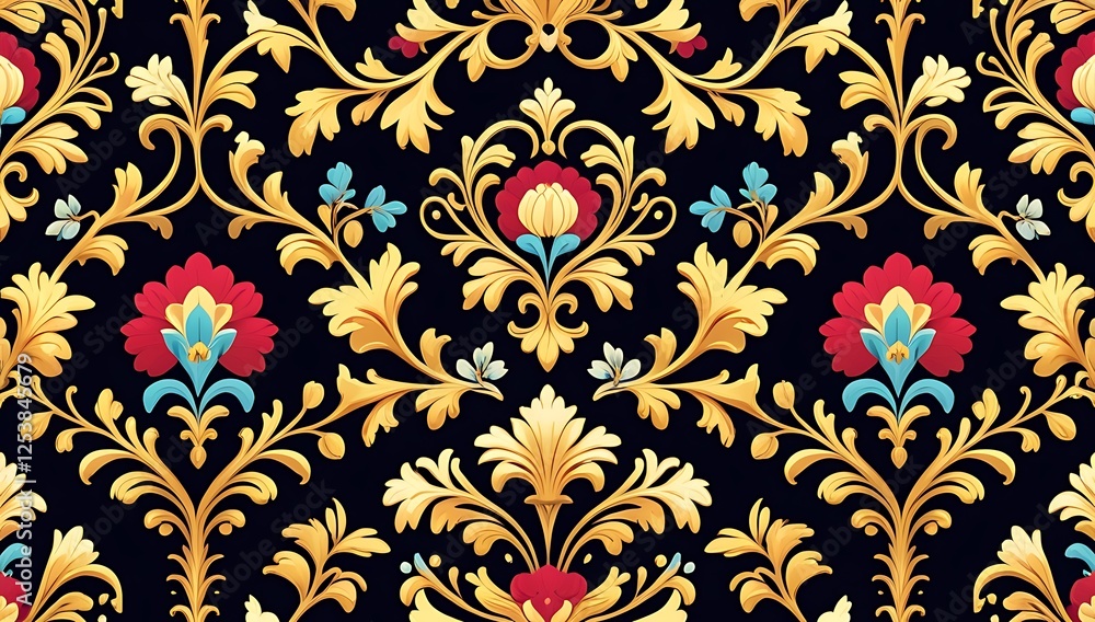Elegant Gold Floral Damask Pattern Design Elegant Gold Floral Damask Pattern Design