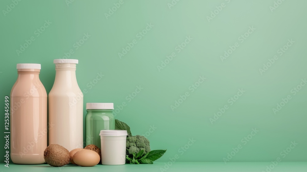 custom made wallpaper toronto digitalBottles and eggs on a green background