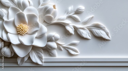 Elegant White Floral Bas-Relief Sculpture