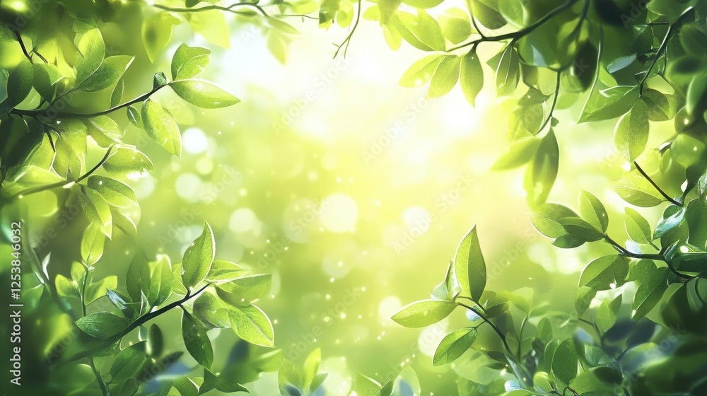 Sunlight Streaming Through Lush Green Forest Creating Ethereal Atmosphere Sunlight Streaming Through Lush Green Forest Creating Ethereal Atmosphere
