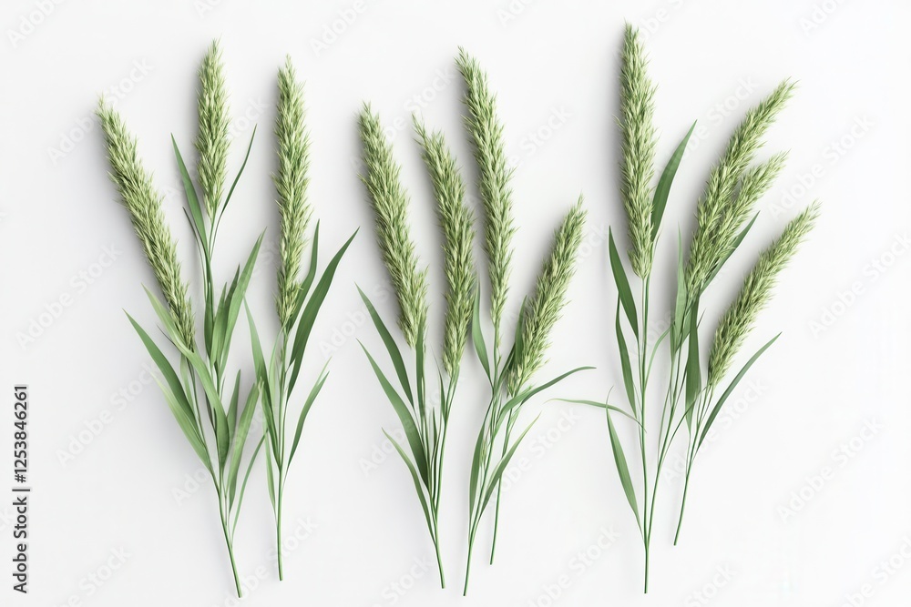 Fototapeta premium Tall Meadow Grass Isolated on White Background for Design Projects