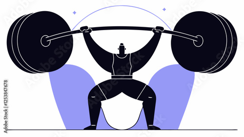 A stylized weightlifter is depicted lifting a large barbell, showcasing strength and balance. The image uses a minimalistic color palette with purple accents and geometric shapes in the background.AI