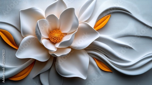 Elegant 3D White Flower with Orange Accents