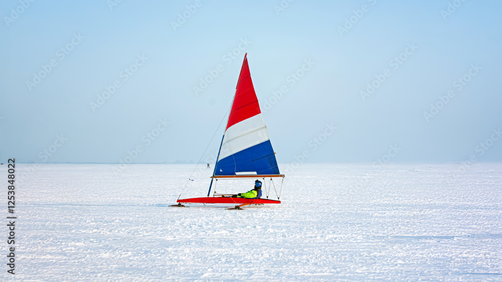 Naklejka premium Ice sailiing on the Gouwzee in the Netherlands