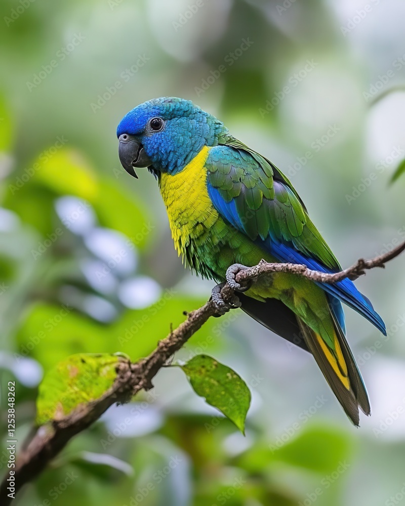 Obraz premium Vibrant Parrot Perched on Tropical Branch in Natural Habitat