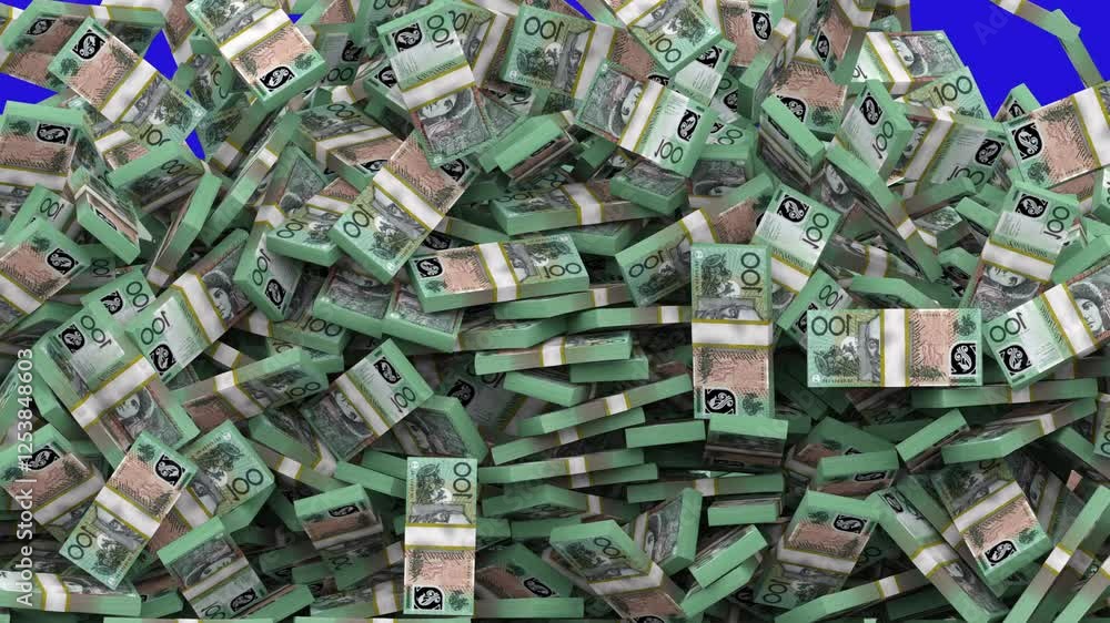 Australian dollar bill stack drop in full frame green screen Australian dollar bill stack drop in full frame green screen