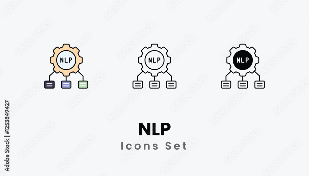 NLP Icons thin line and glyph vector icon stock illustration NLP Icons thin line and glyph vector icon stock illustration