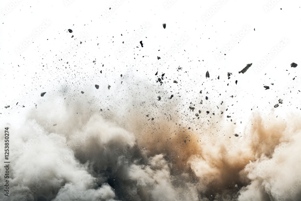 Exploding debris, earth, demolition, isolated on white Exploding debris, earth, demolition, isolated on white