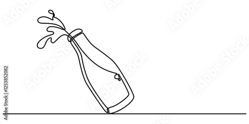 milk bottle continuous one line drawing, Plastic Milk Bottle, Bottle of milk design, Milk Bottle and Farming Line Icon, Fresh milk in a glass bottle, on a wooden table, next to a linen striped towel. 