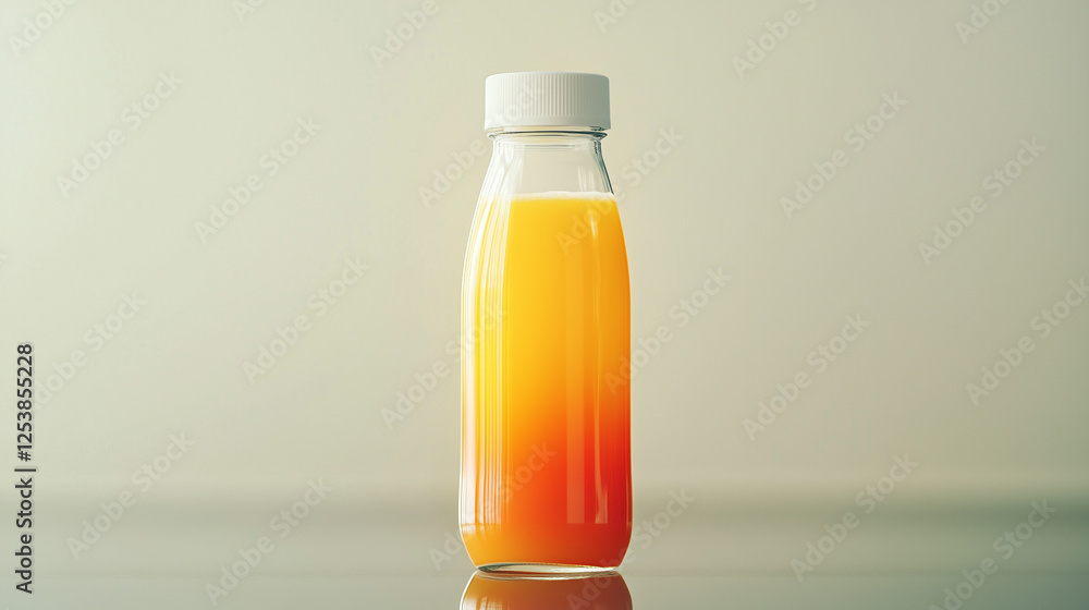 Transparent plastic bottle with vibrant orange juice Transparent plastic bottle with vibrant orange juice