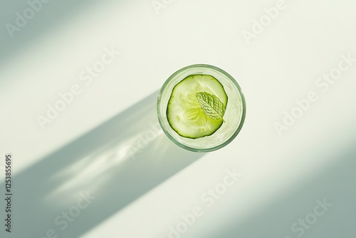 Crisp cocktail with fresh lime slices, casting shadows on minima photo